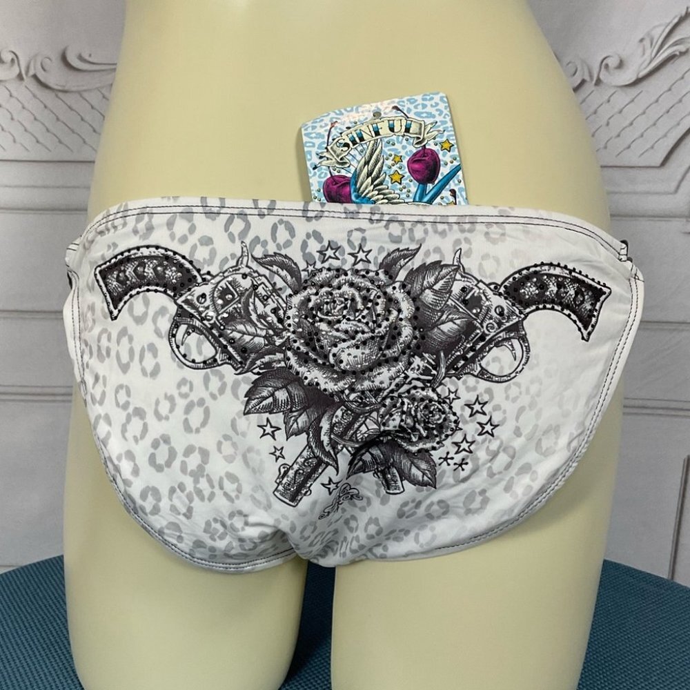 Sinful By Affliction Sarasota Chain Bikini Bottom Guns & Roses Large NWT